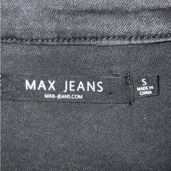 Max Jeans Jacket Womens Size Small Studs Rhinestones Symmetrical Front Zip Black - Picture 10 of 12